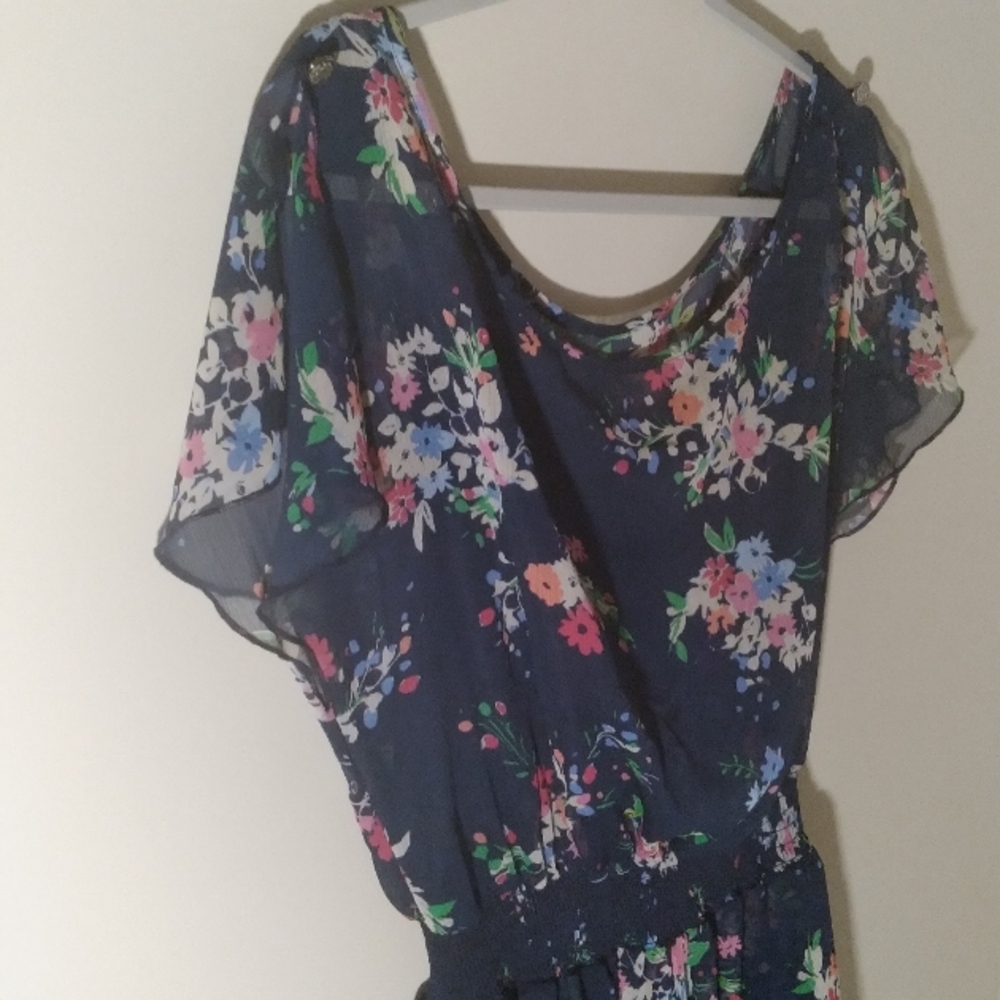 Express Sheer Dark Blue Floral Dress Flowy Soft Girl Whimsigoth Fairygoth Med. - Picture 2 of 16